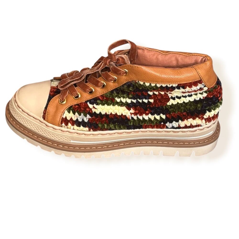 Krojay Rhodonite Platform High Top Sneakers Crochet Leather Lug Sole Boho Shoes